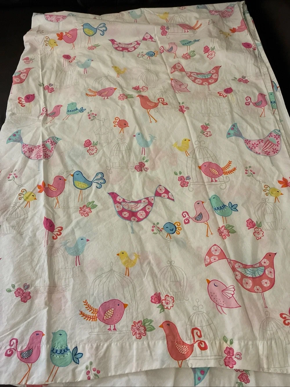 Pottery Barn Kids Bird Print Flat Sheet Blue, Yellow and Coral Size Twin